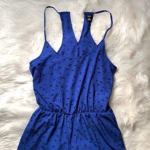 blue romper w/ black birds. size women’s medium